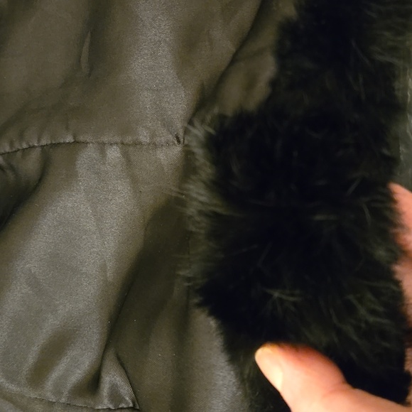 Saks Fifth Avenue Real Rabbit Fur collared black zip up down vest with collar